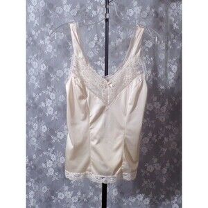 Vintage 80s Camisole 1980s Cream Lace Tank Top Sweet Romantic Retro Size Small